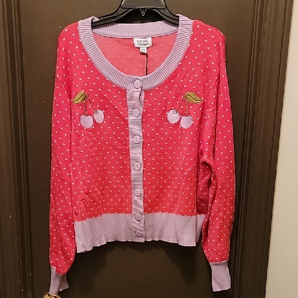 Unique Vintage Cherry Knit Cardigan 2X/3X NWT
